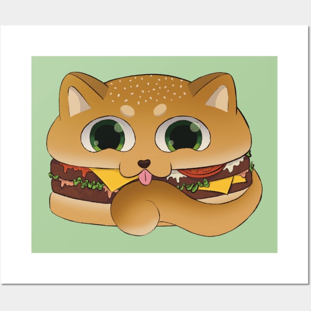 Cute Dog Cheese Burger Cartoon Wall Art by Art by Biyan